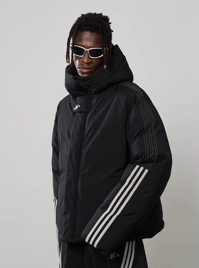 Harsh and Cruel Stand Up Collar Striped Hooded Down Jacket