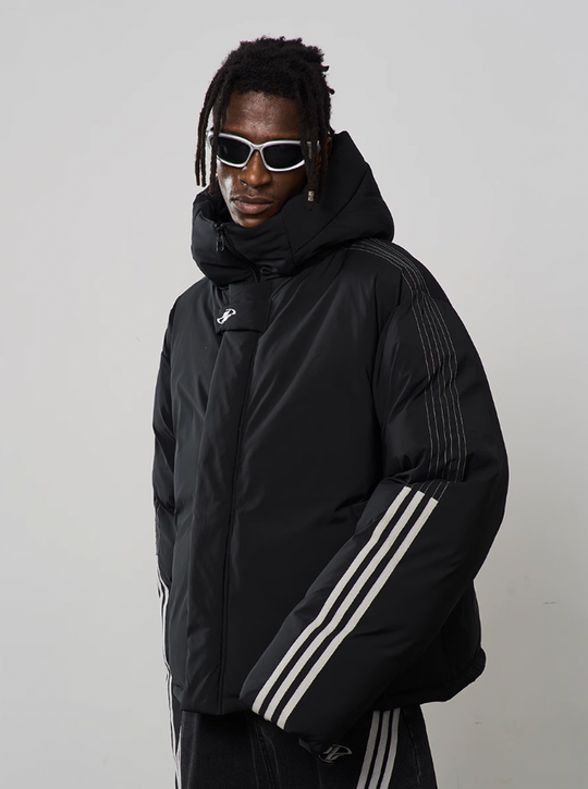 Harsh and Cruel Stand Up Collar Striped Hooded Down Jacket