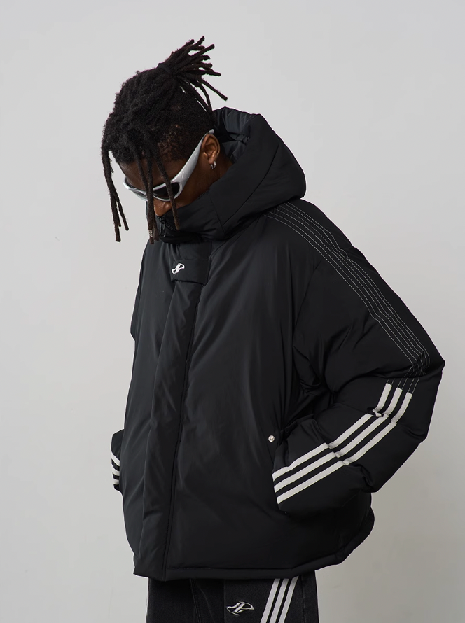 Harsh and Cruel Stand Up Collar Striped Hooded Down Jacket