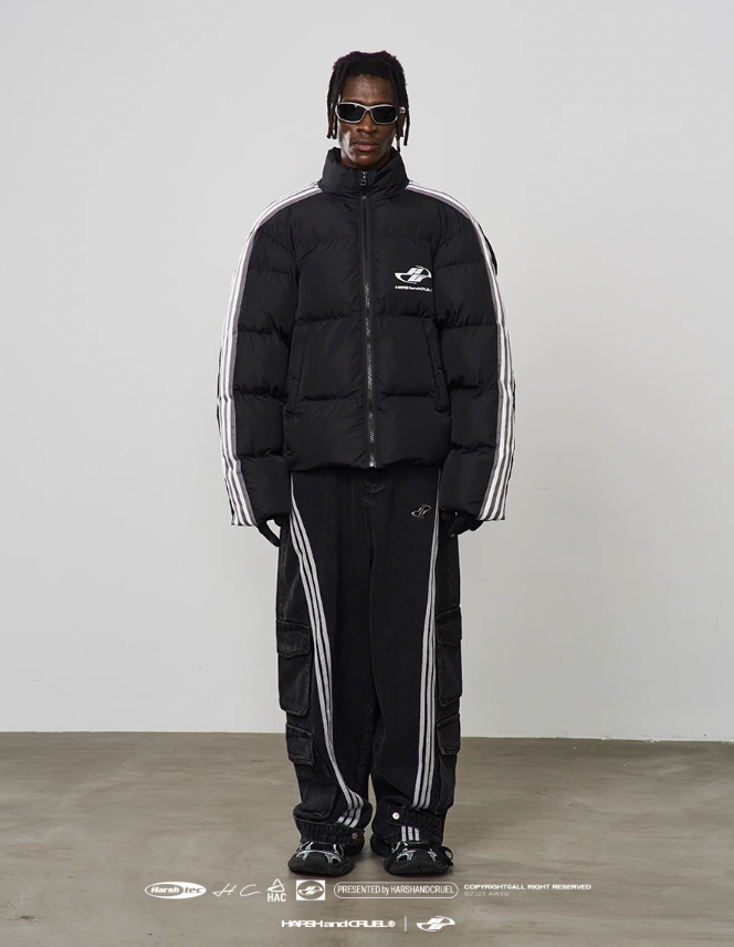 Harsh and Cruel Striped Puffer Logo Jacket
