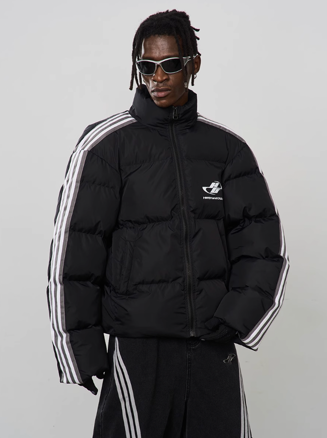 Harsh and Cruel Striped Puffer Logo Jacket