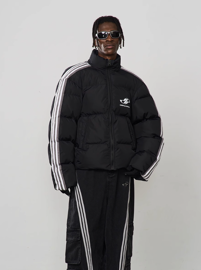 Harsh and Cruel Striped Puffer Logo Jacket