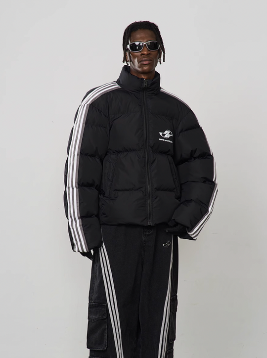 Harsh and Cruel Striped Puffer Logo Jacket