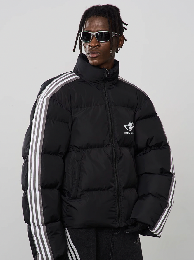 Harsh and Cruel Striped Puffer Logo Jacket