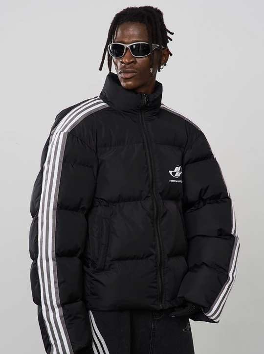 Harsh and Cruel Striped Puffer Logo Jacket