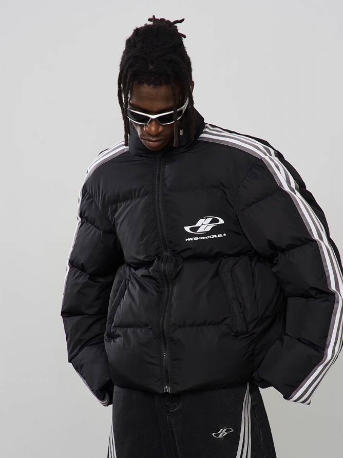 Harsh and Cruel Striped Puffer Logo Jacket