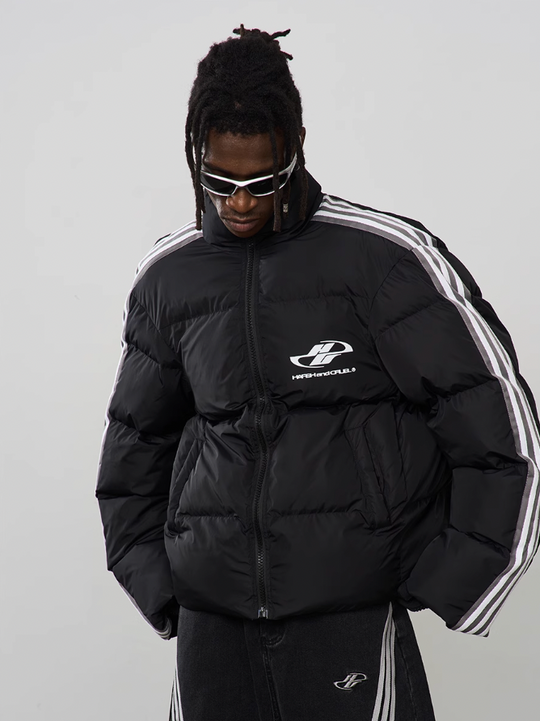 Harsh and Cruel Striped Puffer Logo Jacket