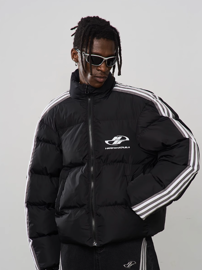 Harsh and Cruel Striped Puffer Logo Jacket