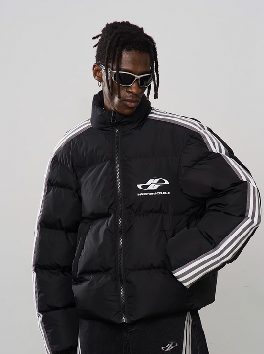 Harsh and Cruel Striped Puffer Logo Jacket