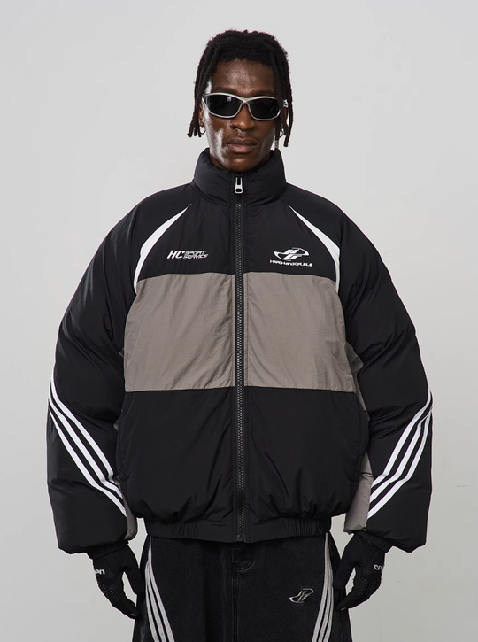 Harsh and Cruel Contrast Irregular Embroidered Logo Down Jacket