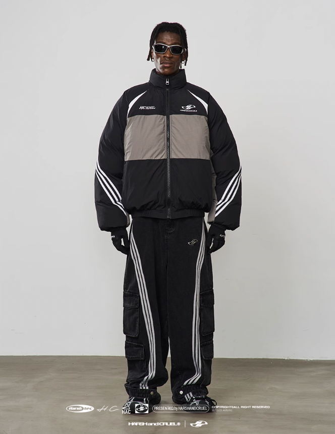 Harsh and Cruel Contrast Irregular Embroidered Logo Down Jacket