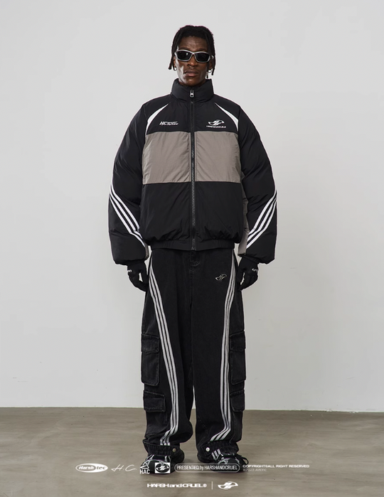 Harsh and Cruel Contrast Irregular Embroidered Logo Down Jacket