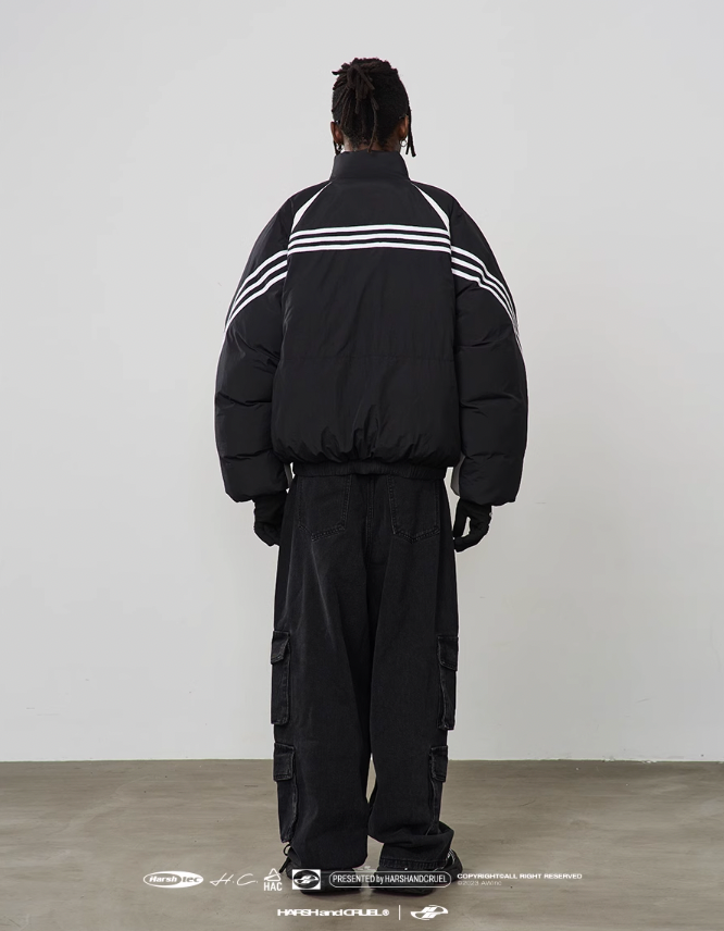 Harsh and Cruel Contrast Irregular Embroidered Logo Down Jacket