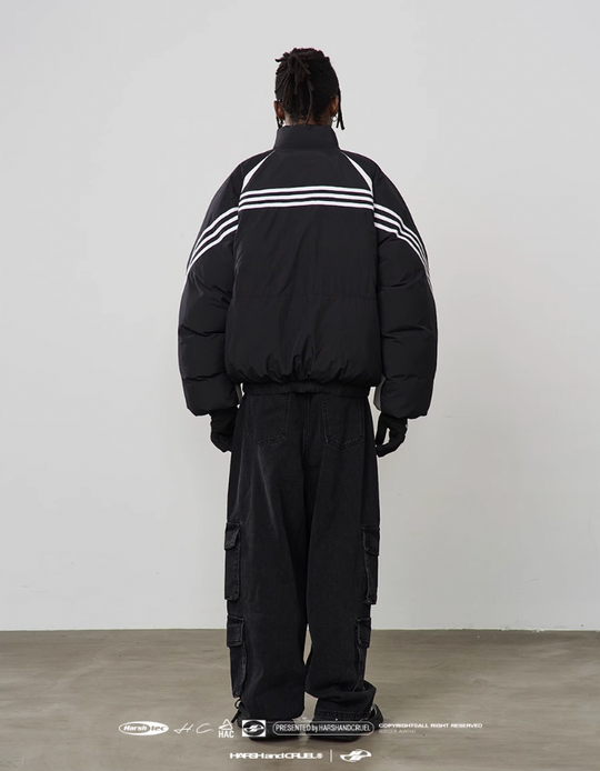 Harsh and Cruel Contrast Irregular Embroidered Logo Down Jacket