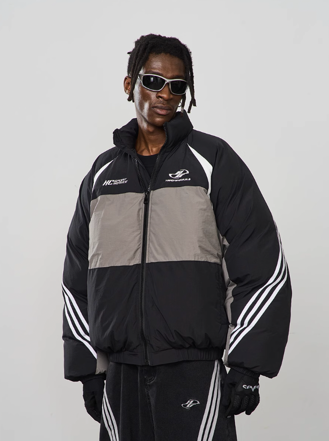 Harsh and Cruel Contrast Irregular Embroidered Logo Down Jacket