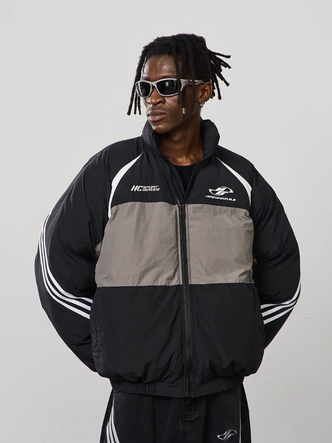 Harsh and Cruel Contrast Irregular Embroidered Logo Down Jacket