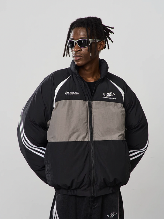 Harsh and Cruel Contrast Irregular Embroidered Logo Down Jacket