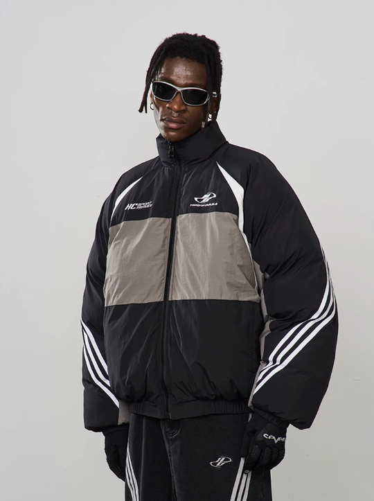 Harsh and Cruel Contrast Irregular Embroidered Logo Down Jacket