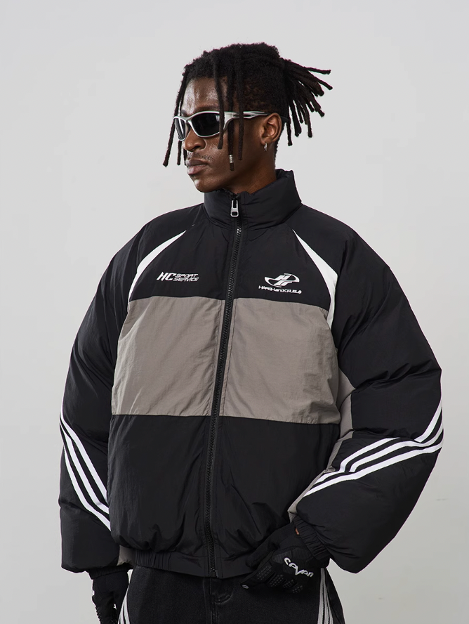 Harsh and Cruel Contrast Irregular Embroidered Logo Down Jacket