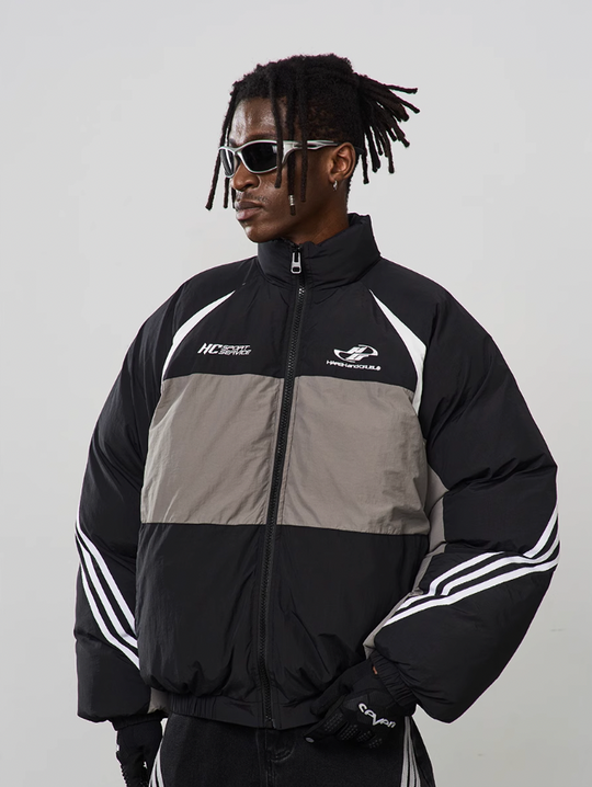 Harsh and Cruel Contrast Irregular Embroidered Logo Down Jacket