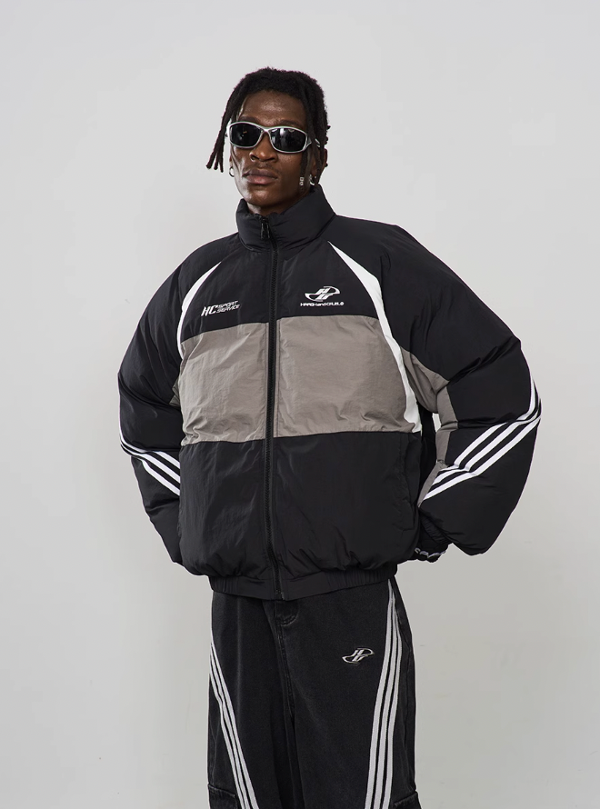 Harsh and Cruel Contrast Irregular Embroidered Logo Down Jacket