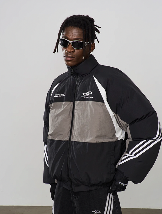 Harsh and Cruel Contrast Irregular Embroidered Logo Down Jacket