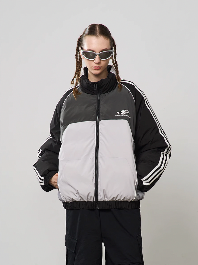 Harsh and Cruel Contrast Splicing Striped Logo Jacket