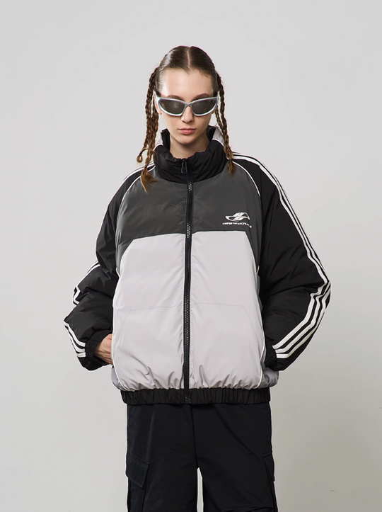 Harsh and Cruel Contrast Splicing Striped Logo Jacket