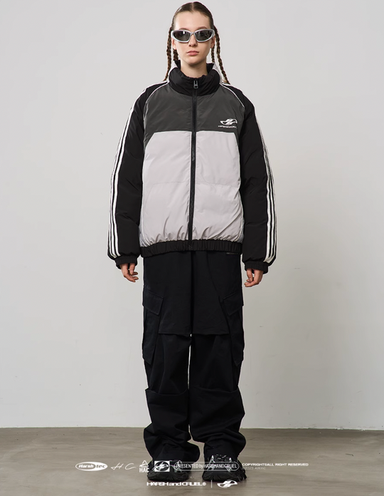 Harsh and Cruel Contrast Splicing Striped Logo Jacket