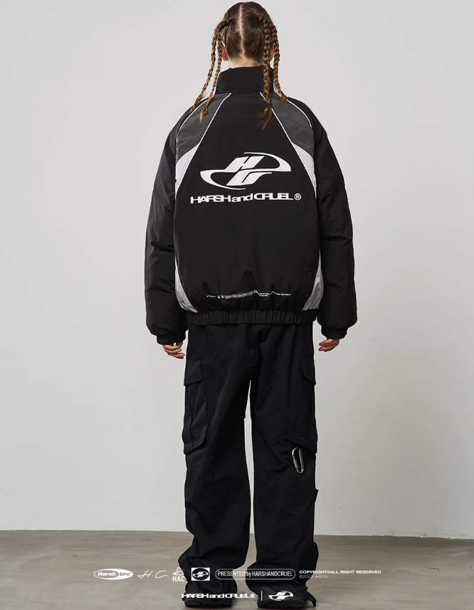 Harsh and Cruel Contrast Splicing Striped Logo Jacket