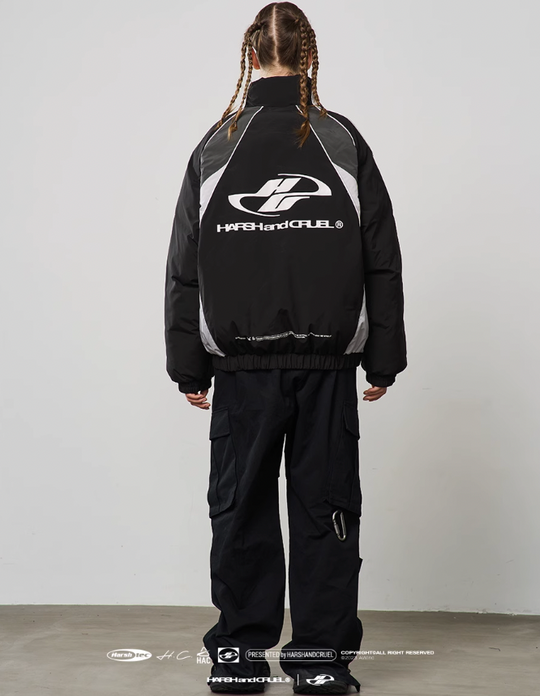 Harsh and Cruel Contrast Splicing Striped Logo Jacket