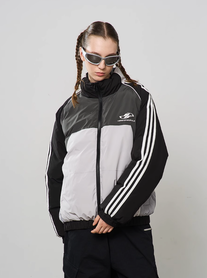 Harsh and Cruel Contrast Splicing Striped Logo Jacket