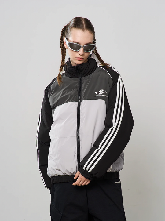 Harsh and Cruel Contrast Splicing Striped Logo Jacket