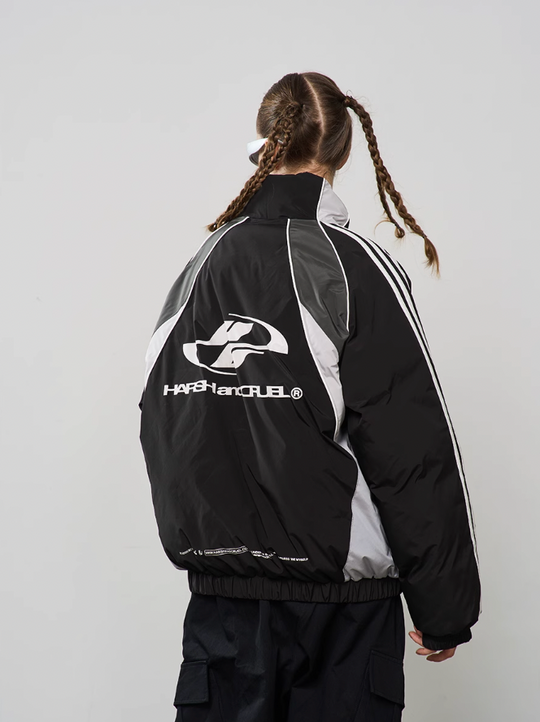 Harsh and Cruel Contrast Splicing Striped Logo Jacket