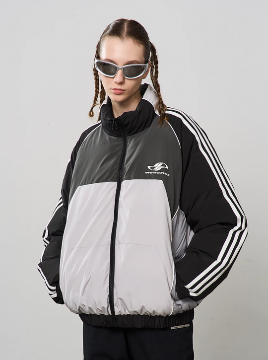 Harsh and Cruel Contrast Splicing Striped Logo Jacket
