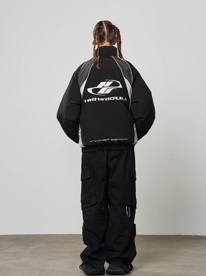 Harsh and Cruel Contrast Splicing Striped Logo Jacket