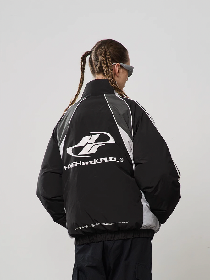 Harsh and Cruel Contrast Splicing Striped Logo Jacket