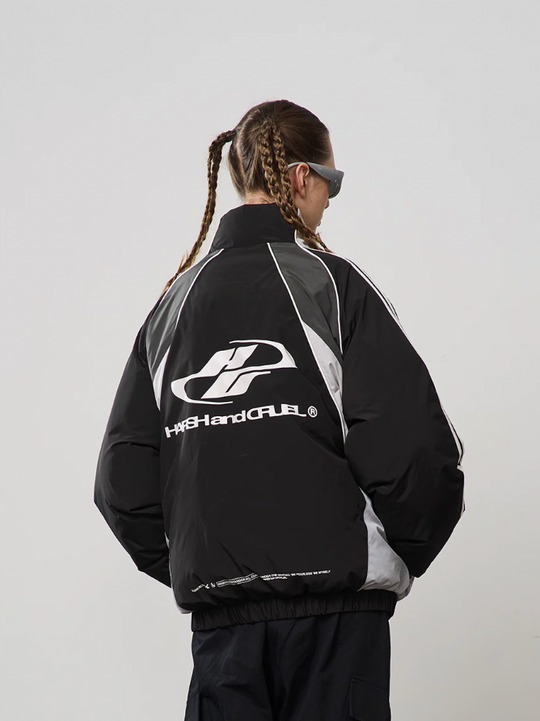 Harsh and Cruel Contrast Splicing Striped Logo Jacket