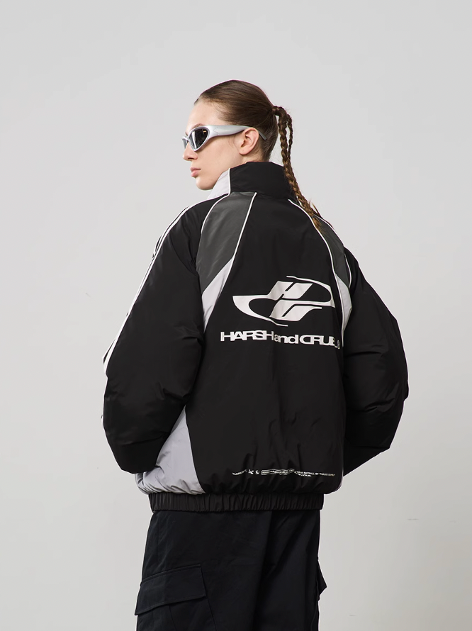 Harsh and Cruel Contrast Splicing Striped Logo Jacket