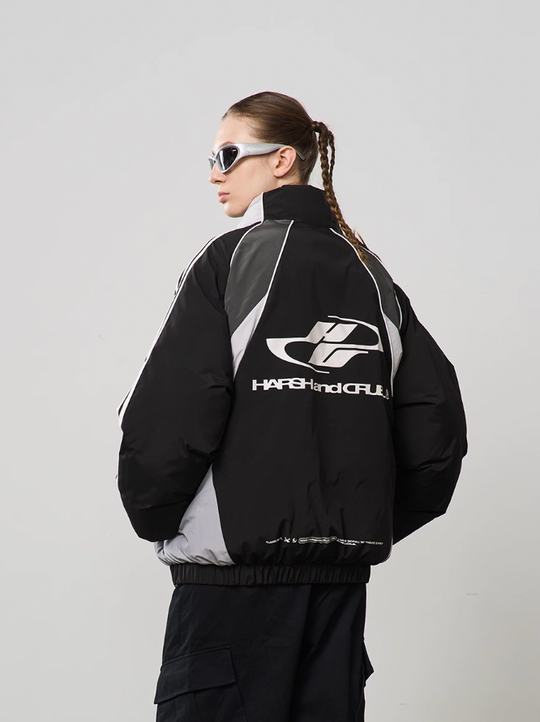 Harsh and Cruel Contrast Splicing Striped Logo Jacket