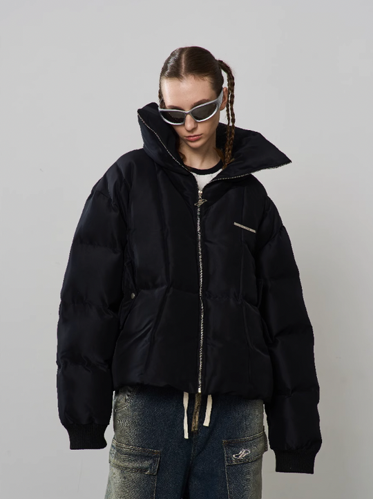 Harsh and Cruel Stand up Collar Metal Logo Down Jacket