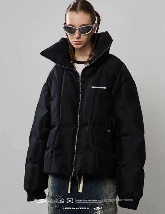 Harsh and Cruel Stand up Collar Metal Logo Down Jacket