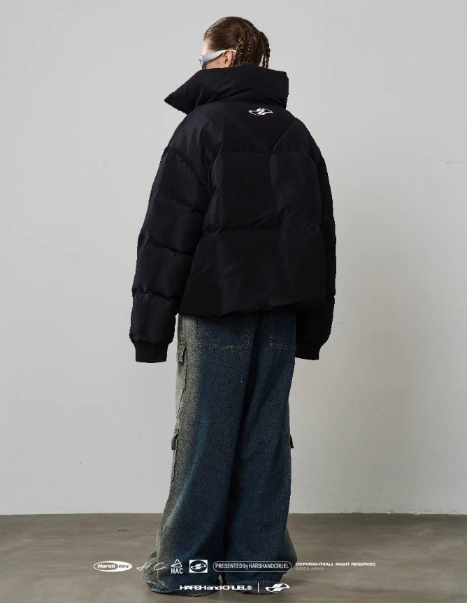 Harsh and Cruel Stand up Collar Metal Logo Down Jacket