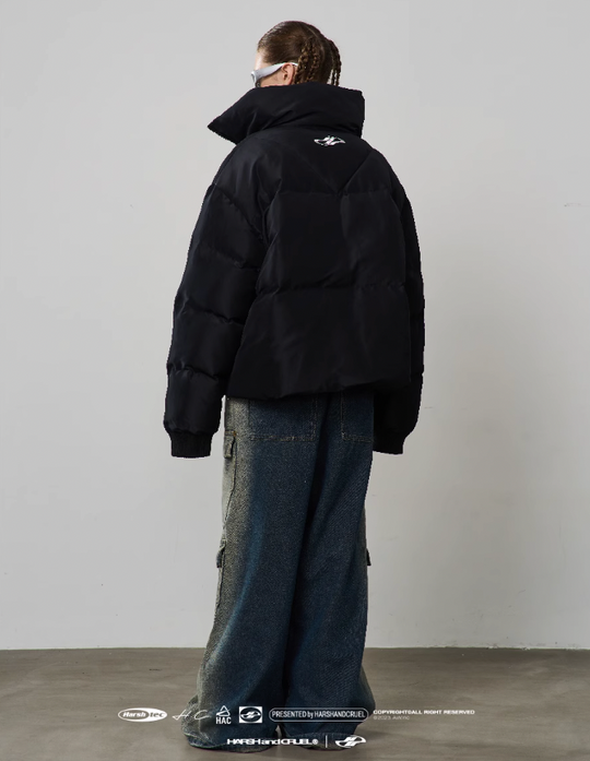 Harsh and Cruel Stand up Collar Metal Logo Down Jacket