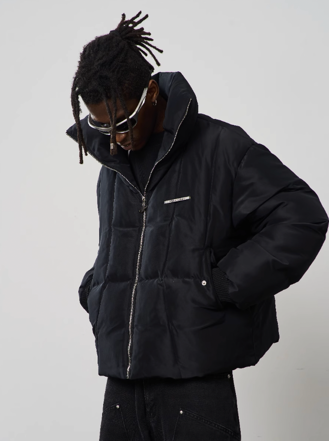 Harsh and Cruel Stand up Collar Metal Logo Down Jacket