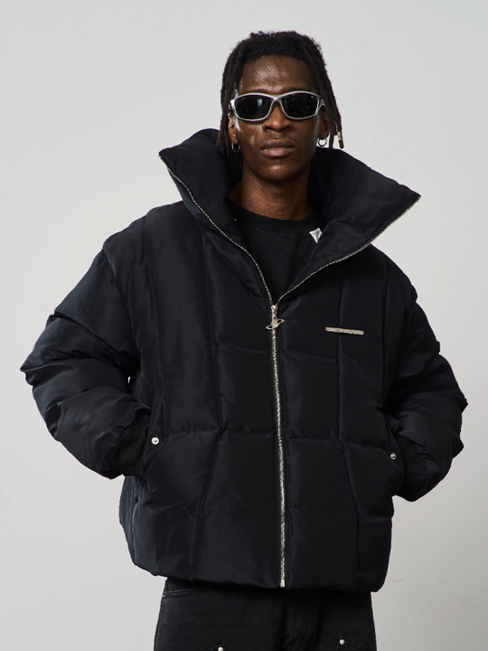 Harsh and Cruel Stand up Collar Metal Logo Down Jacket