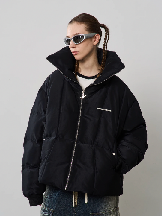 Harsh and Cruel Stand up Collar Metal Logo Down Jacket