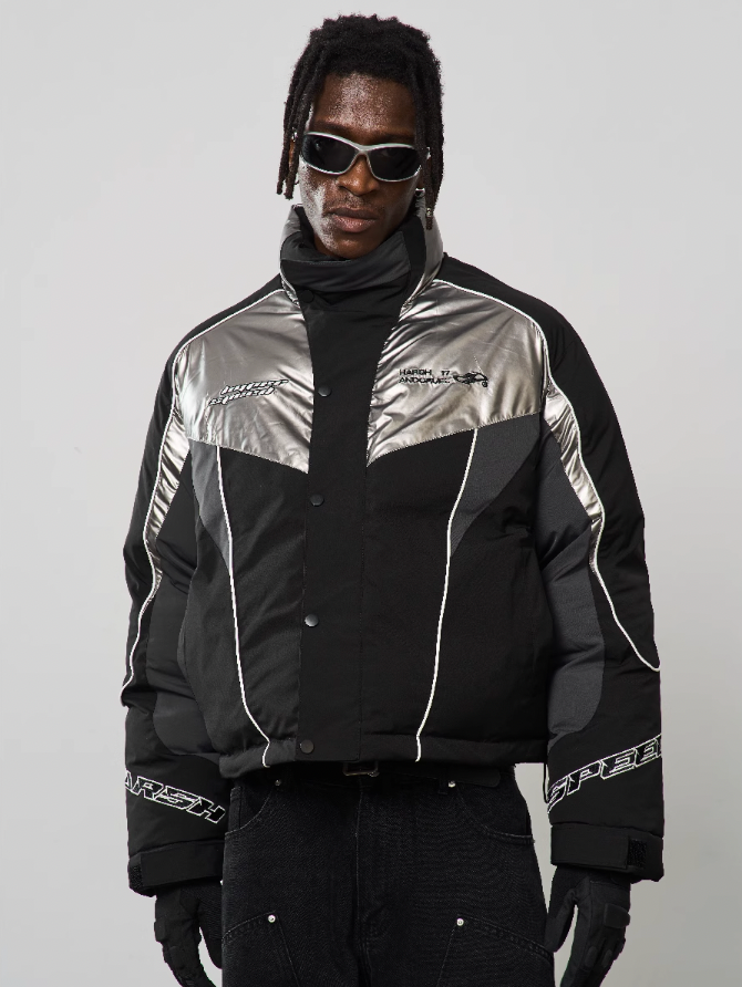 Harsh and Cruel Patchwork Embroidered Racing Down Jacket