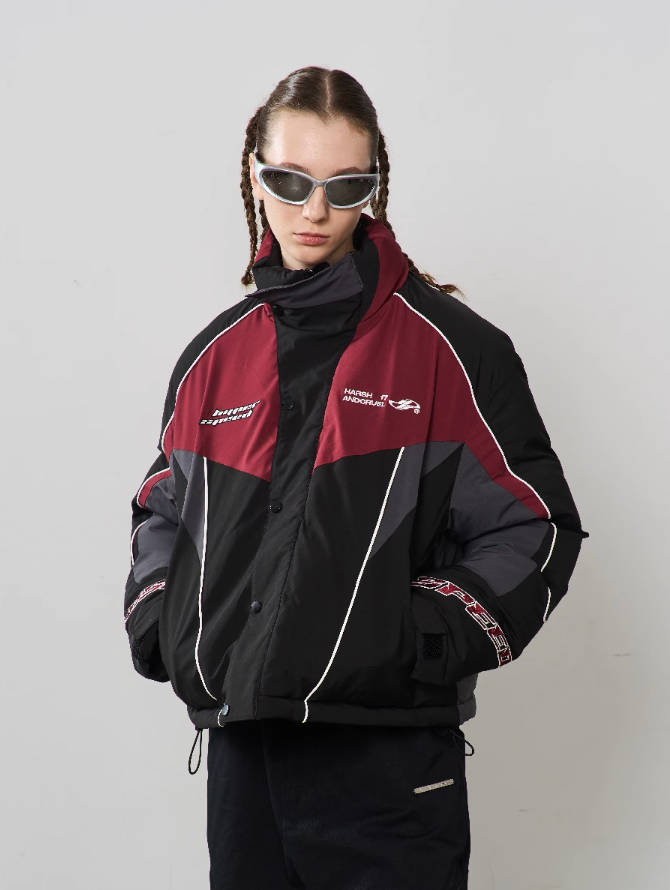 Harsh and Cruel Patchwork Embroidered Racing Down Jacket