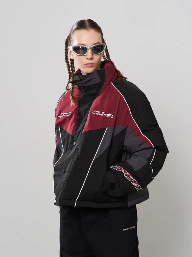 Harsh and Cruel Patchwork Embroidered Racing Down Jacket